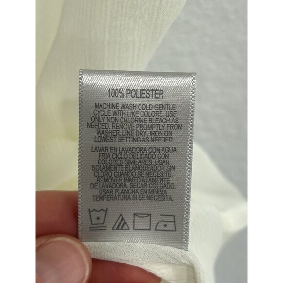 Metro 7 Sheer Cap Sleeve  V-Neck Ruffle Blouse Eggshell Sz Medium Career Office - Picture 8 of 10